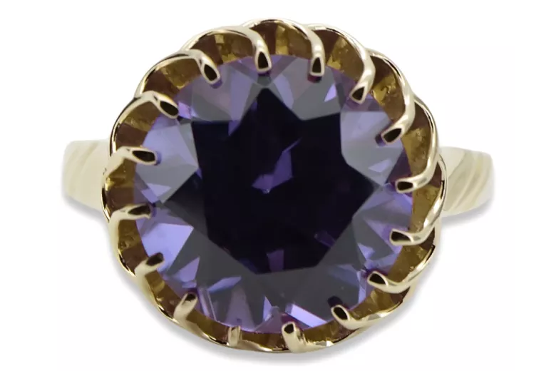 أسلوب فينتاج خاتم Alexandrite 8 كارت من الذهب الأصفر vrc035x-ax Art Deco أسلوب اتحاد الجمهوريات السوفيتية سوفيتي روسي
